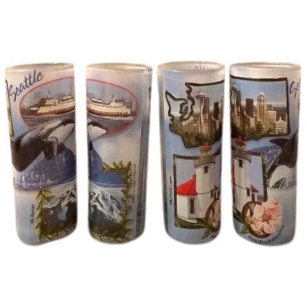 Set of 4 Colorful Seattle, WA Shot Glasses Unused